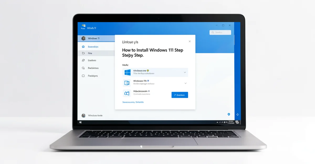 Featured image: Professional featured image for: How to Install Windows 11 Step by Step. Modern laptop showing Windo