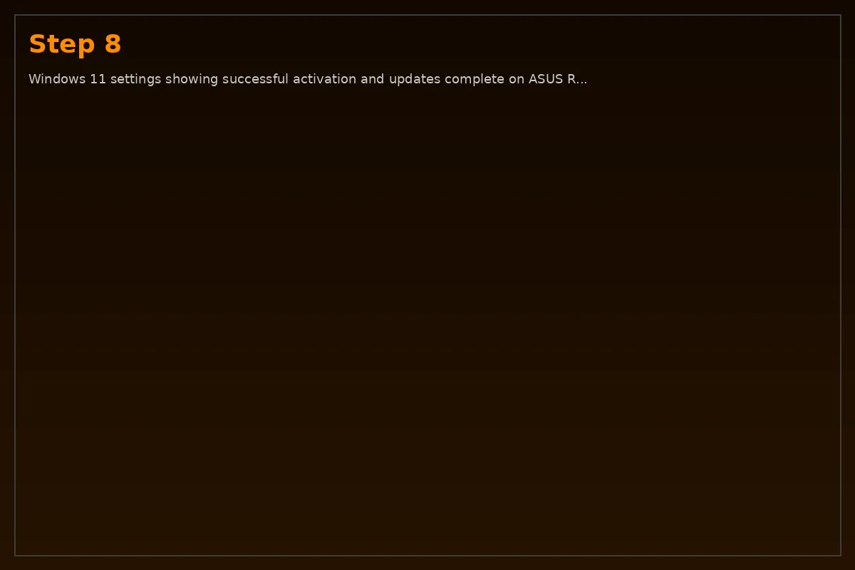 Step 8: Windows 11 settings showing successful activation and updates complete on ASUS Ryzen laptop